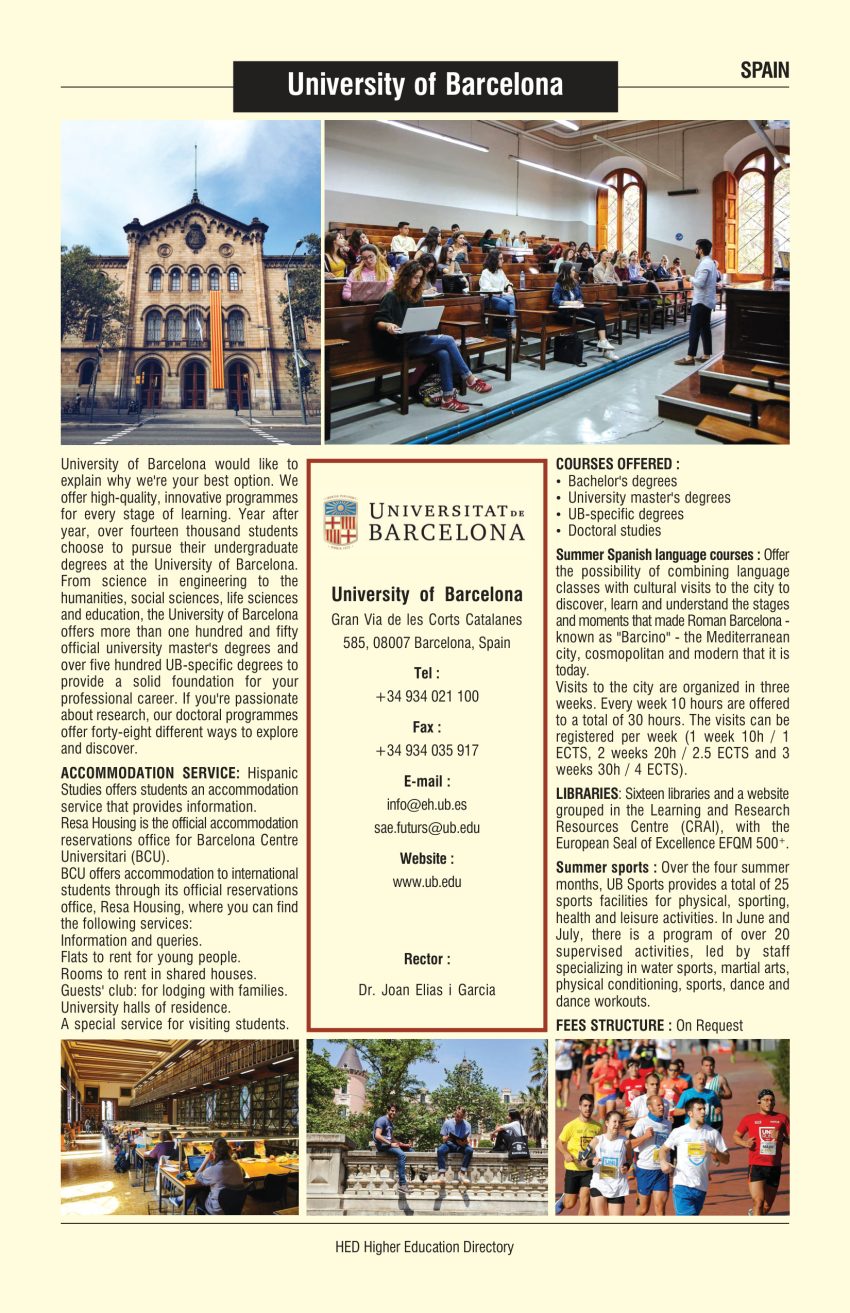 University of Barcelona Higher Education Directory | HED
